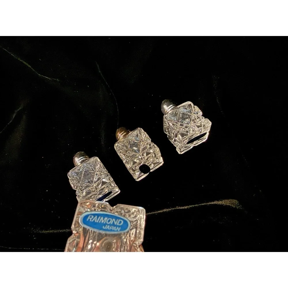 Vintage Silver & Crystal Cut Glass Miniature Salt and Pepper Shakers Set of 4